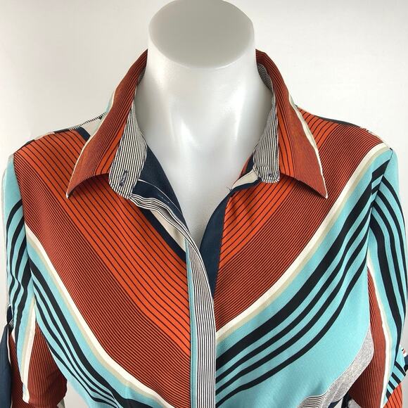 Mango MNG Multicolor Mixed Striped Button Down Tie Belt Midi Shirt Dress Sz 6 - Picture 3 of 5